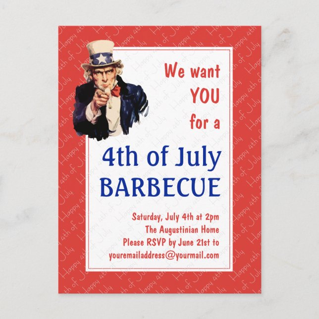 Carte Postale Oncle Sam 4 JUILLET BBQ BARBECUE (Devant)