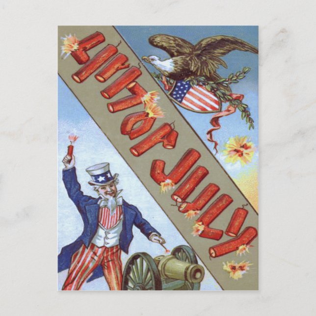 Carte Postale Oncle Sam Cannon Bald Eagle bouclier américain (Devant)