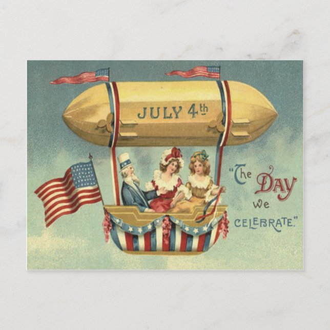 Carte Postale Oncle Sam Drapeau américain Zeppelin Ballon Aerost (Devant)