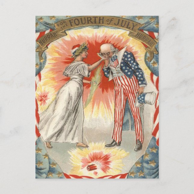 Carte Postale Oncle Sam Lady Liberty Drapeau américain Feux d'ar (Devant)