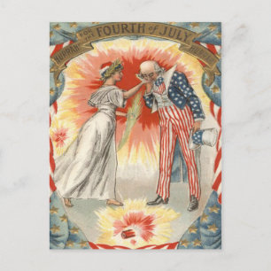 Carte Postale Oncle Sam Lady Liberty États-Unis Drapeau Feu d'ar