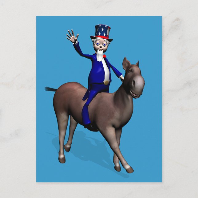 Carte Postale Oncle Sam Riding On Donkey (Devant)