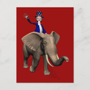 Carte Postale Oncle Sam Riding On Elephant