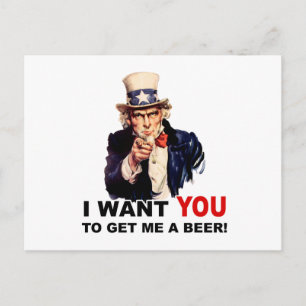 Carte Postale Oncle Sam VEUT QUE TU M'APPORTES UNE BIÈRE