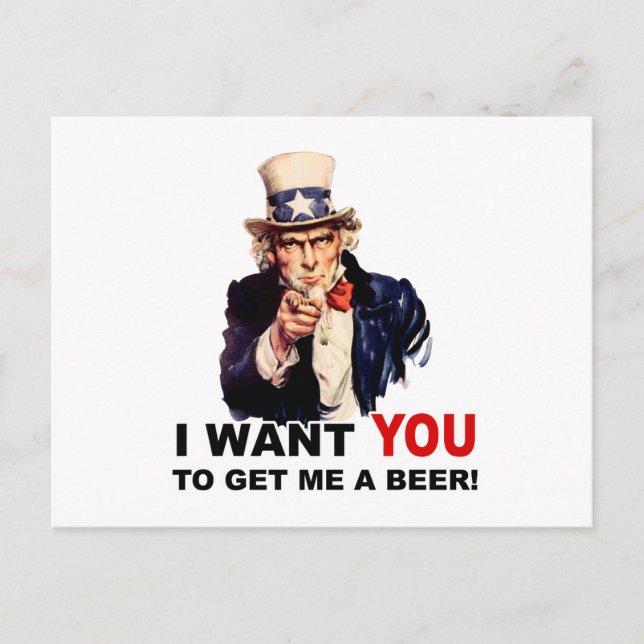 Carte Postale Oncle Sam VEUT QUE TU M'APPORTES UNE BIÈRE (Devant)