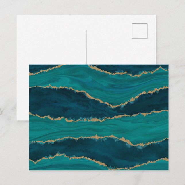 Carte Postale Ondes d'agate sarcelle – Marbre abstrait avec de l (Devant / Derrière)