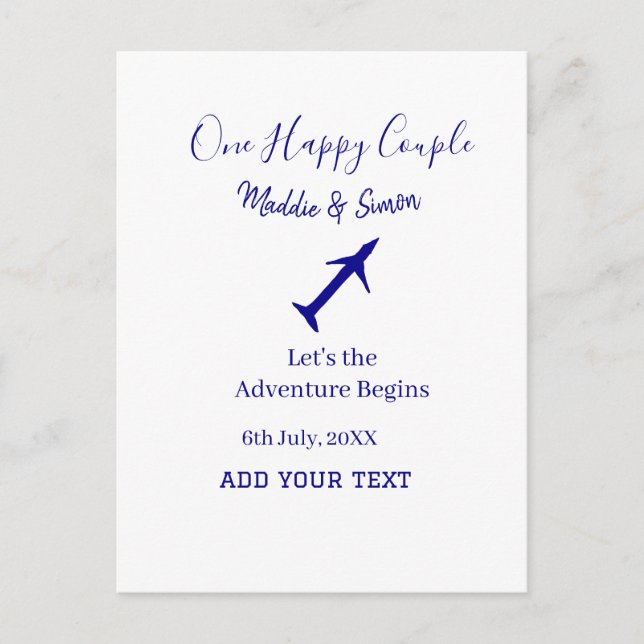 Carte Postale One happy Couple, l'aventure commence co mariage (Devant)