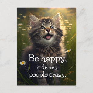 Carte Postale One Happy Fluffy Kitten - Bonheur et folie