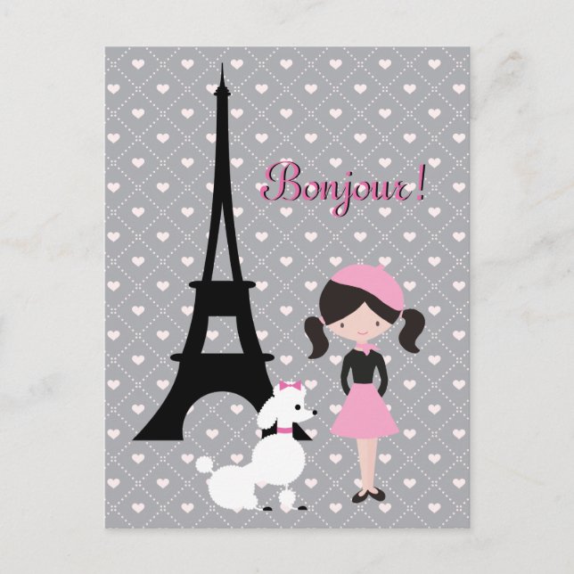 Carte Postale Ooh La Tour Eiffel, Poodle and Girl Paris (Devant)