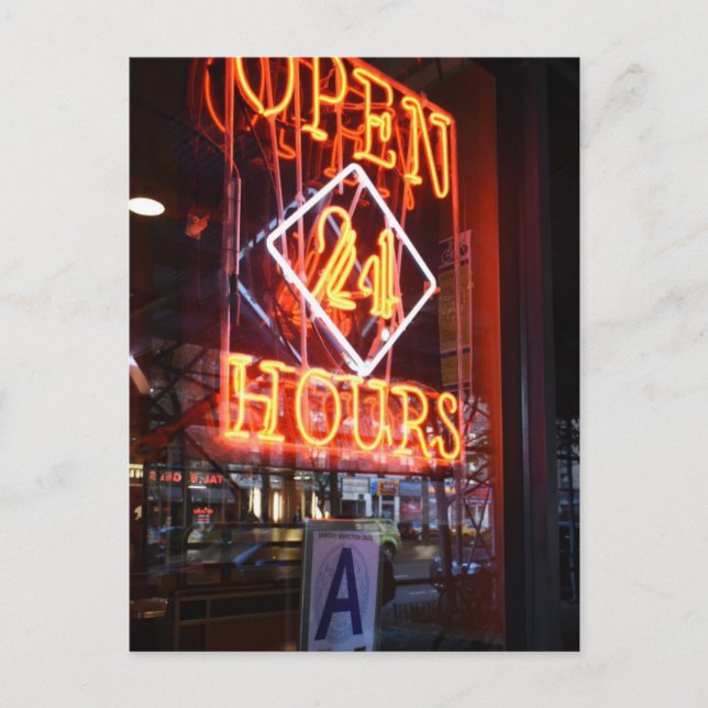 Carte Postale Open 24 Heures Neon Diner Sign New York City NYC (Devant)