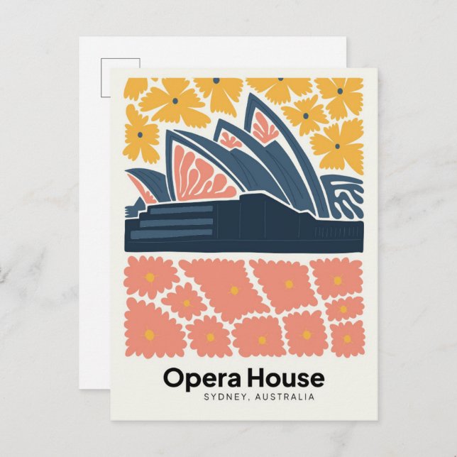 Carte Postale Opera House Sydney Australie voyage art floral (Devant / Derrière)