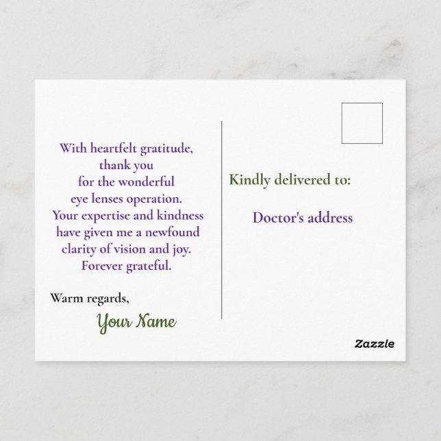 Carte Postale opération de lentilles oculaires merveilleuse (Dos)