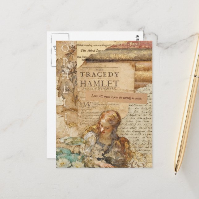 Carte Postale Ophelia Mixed Media Collage (Devant/Arrière en situation)