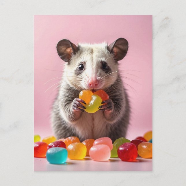 Carte Postale Opossum Manger Gummy Sweeties (Devant)