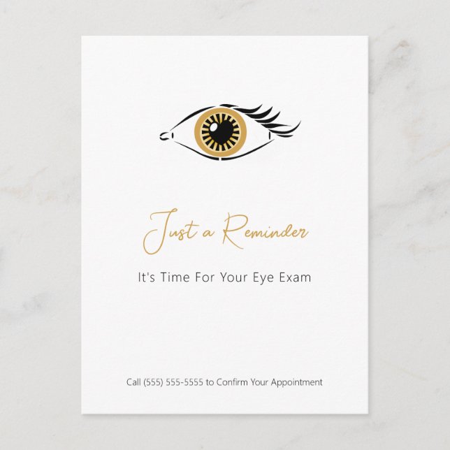 Carte Postale Optométrie Examen Oeil Or Rappel de rendez-vous (Devant)