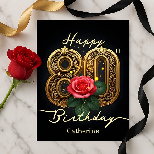 Carte Postale Opulent Chic Rose Rouge Orfèvrerie 80e Anniversair (Créateur téléchargé)