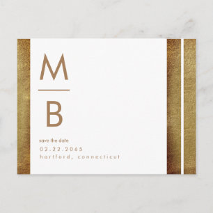 Carte Postale Or & blanc Monogramme contemporain Enregistrer la