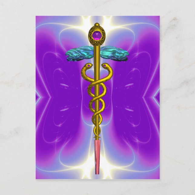 CARTE POSTALE OR CADUCUS MÉDICALE SYMBOLE BLEU PURPLE FRACTAUX (Devant)