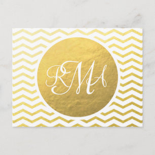 Carte Postale Or et blanc Chevron Monogrammé Personnalisé