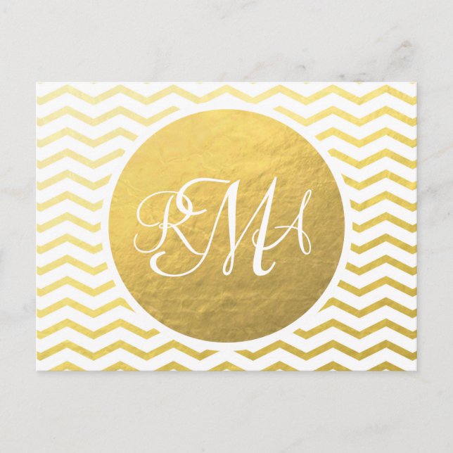 Carte Postale Or et blanc Chevron Monogrammé Personnalisé (Devant)