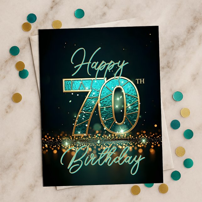 Carte Postale Or raffiné sarcelle et doré pour un 70e anniversai (Créateur téléchargé)