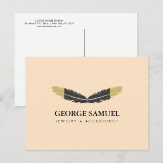 Carte Postale Or Rose Tendance Plongée Bohème Plume Designer