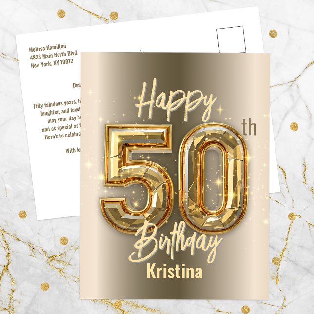 Carte Postale Or scintillant et diamant pour un 50e anniversaire (Créateur téléchargé)