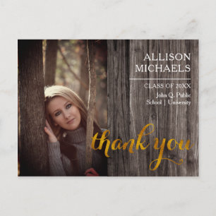 Carte Postale Or typographique Merci de graduation Wood 2023