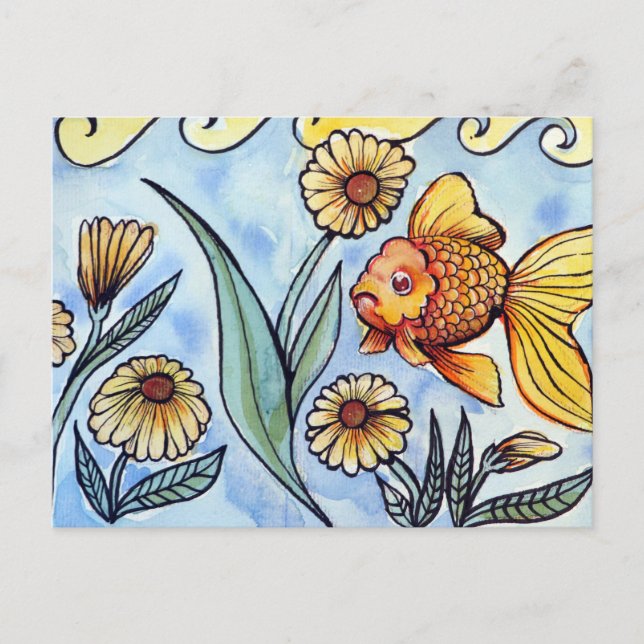 Carte Postale Oranda Fancy Goldfish Illustration                 (Devant)