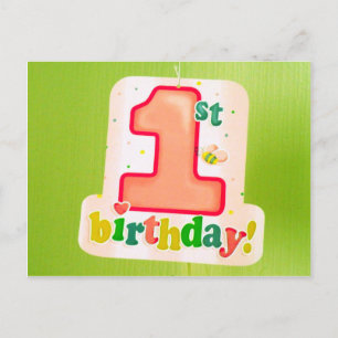 Carte Postale Orange 1st Birthday Tag on Green Door