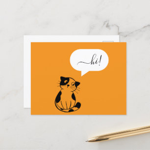Carte postale orange amusante avec Hi Cat