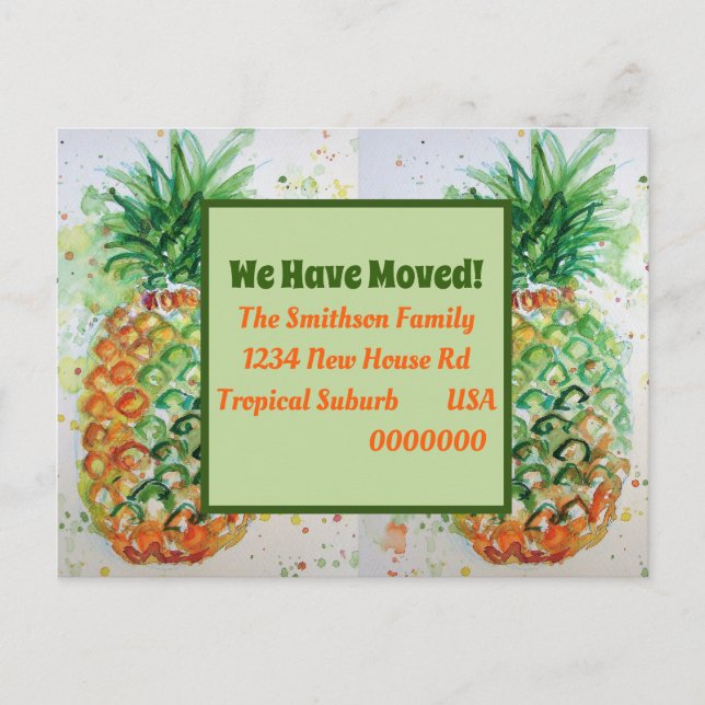Carte Postale Orange Ananas Tropical Nouvelle Adresse Déplacemen (Devant)