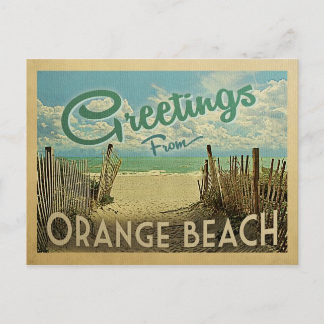 Carte Postale Orange Beach Vintage voyage (Devant)
