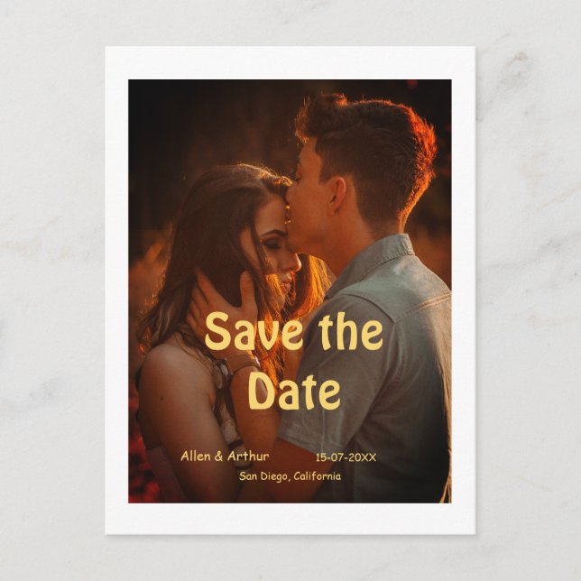 Carte Postale orange boho enregistrer la date QR ajouter le nom  (Devant)