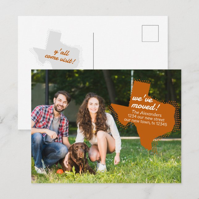 Carte Postale Orange brûlé Nous avons déménagé - Texas émaillé M (Devant / Derrière)