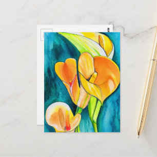 Carte Postale Orange Calla fleurs de laine aquarelle art