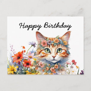 Carte Postale Orange cat est à l'anniversaire de l'arrière - pla