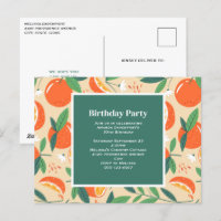 Orange Citrus Fruit Retro Motif Anniversaire Invit