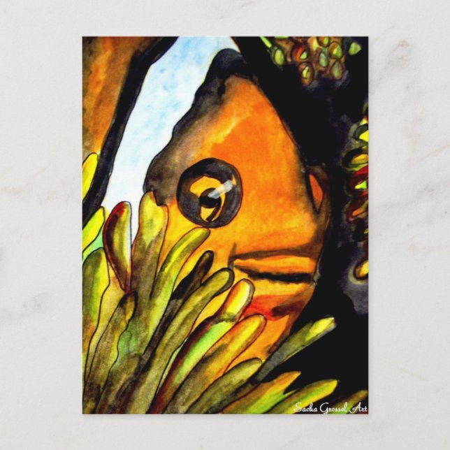 Carte Postale Orange Clown Poisson aquarelle peinture d'art orig (Devant)