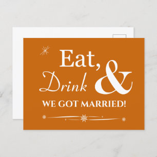 Carte Postale Orange Eat Drink Nous Avons Marié Retro Elopement