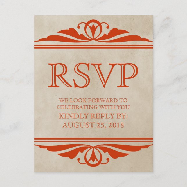 Carte postale Orange Elegant Déco RSVP (Devant)