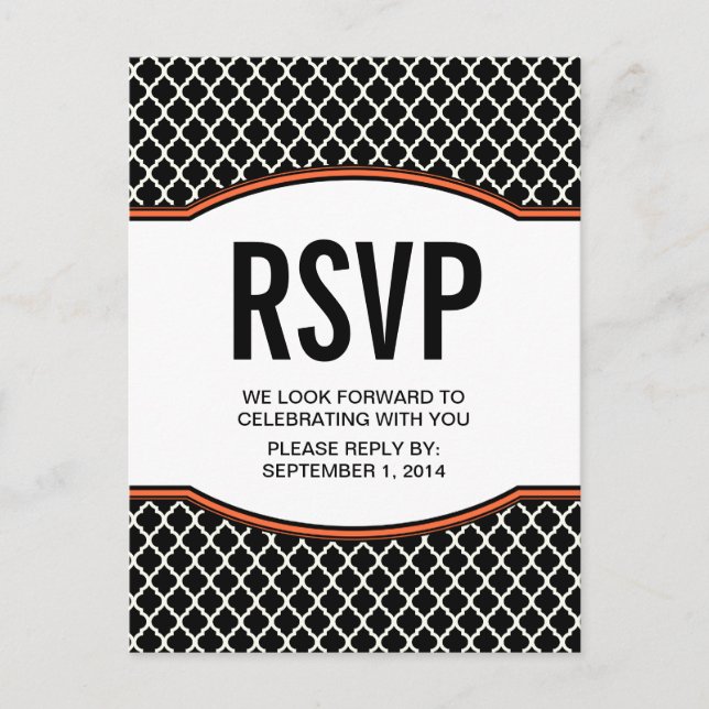 Carte postale Orange Elegant Quatrefoil RSVP (Devant)