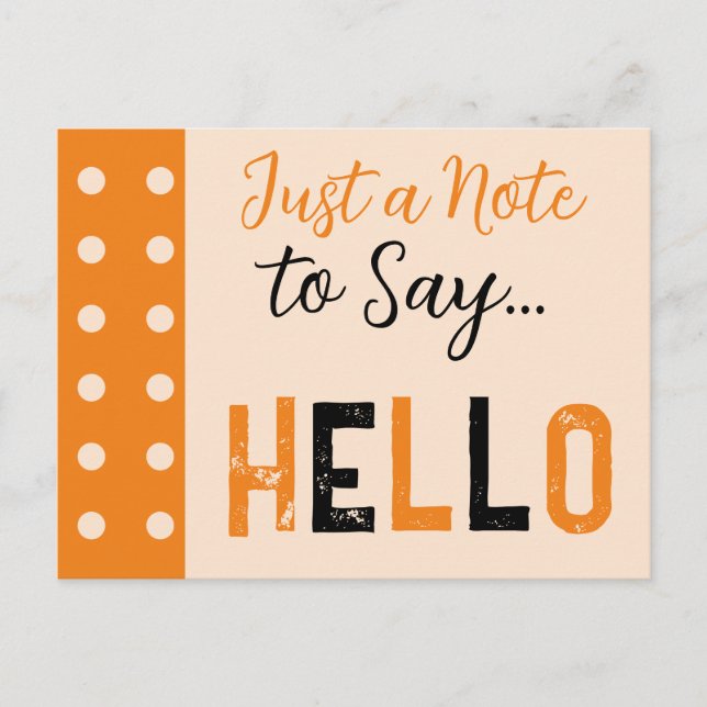 Carte Postale Orange et noir juste une note pour dire bonjour (Devant)