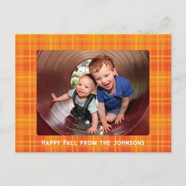 Carte Postale Orange Fall Plaid Photo (Devant)