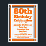 Carte postale Orange Geometry 80th Birthday Invita<br><div class="desc">Envoyer des invitations à une célébration de 80e anniversaire avec cette carte postale Orange Geometry 80e Anniversaire Invitation. Customisé avec vos informations personnelles et personnelles.</div>