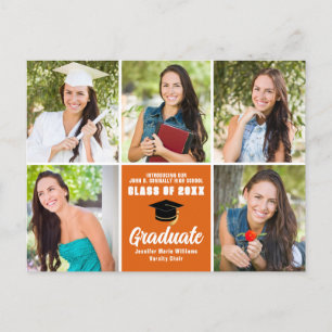 Carte Postale Orange Graduate Photo Collage Moderne Graduation