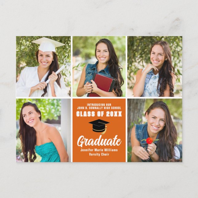 Carte Postale Orange Graduate Photo Collage Moderne Graduation (Devant)