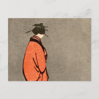 Carte Postale Orange japonaise vintage de femme de kimono