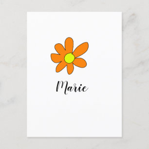 Carte Postale Orange jaune Daisy abstrait ajouter nom texte feme