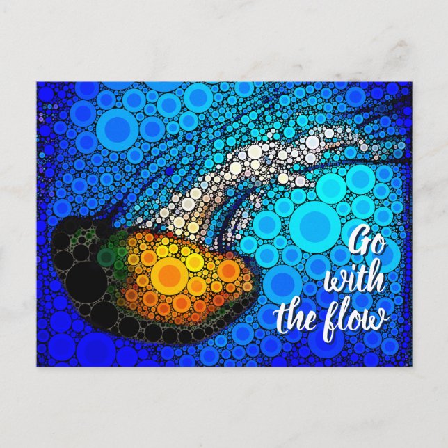 Carte Postale Orange Jellyfish Blue Ocean Go With the Flow (Devant)